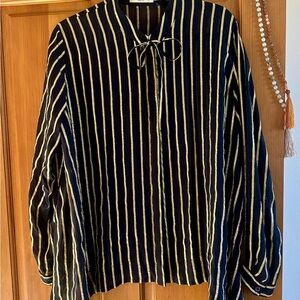 Etro Black Silk & Metallic Gold tie neck Italian Blouse